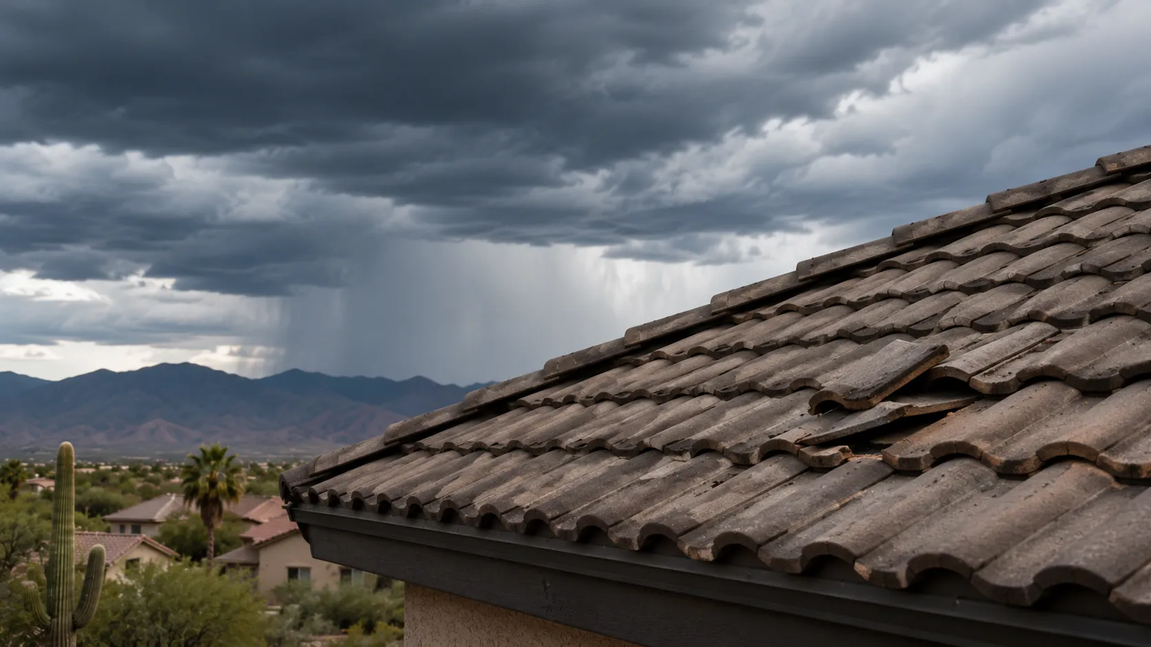 Monsoon storm damage on a South Side Tucson roof