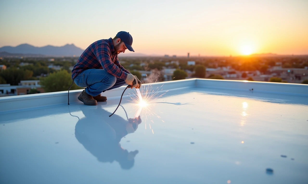 Flat roof repair on a commercial building in Tucson, Arizona