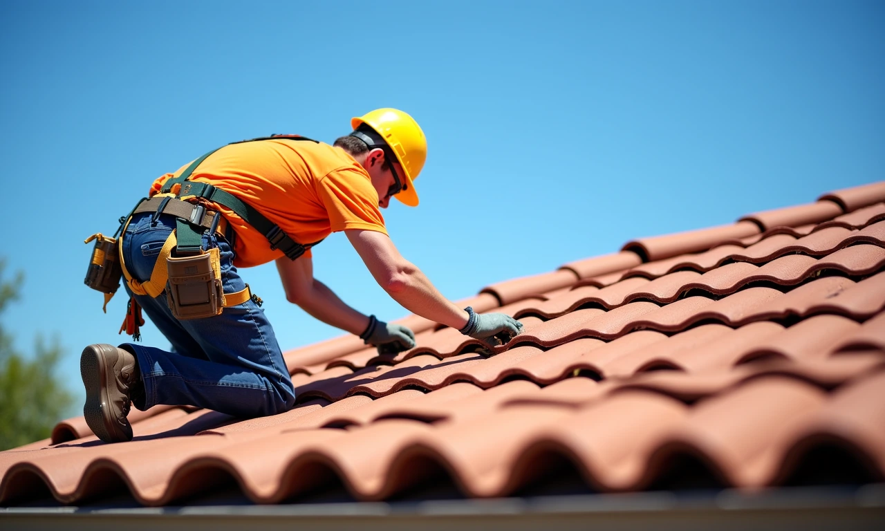 Roofing contractor repairing a damaged roof in Tucson, Arizona